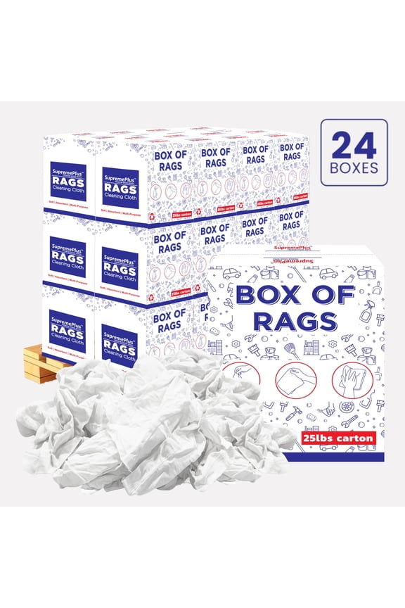 Knit T Shirt Rags for Cleaning 600 lbs Pallet-24x25 lbs Box of Rags Reusable Cotton Dust Cloths Value Pack, White, 5400 Count, 24 Pack