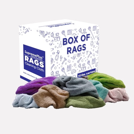 SupremePlus Color Terry Cloth Cleaning Rags 10 lbs Box of Rags Commercial All Purpose Cotton Household Cleaning Cloths & Wipes, Multicolor, 40 Count