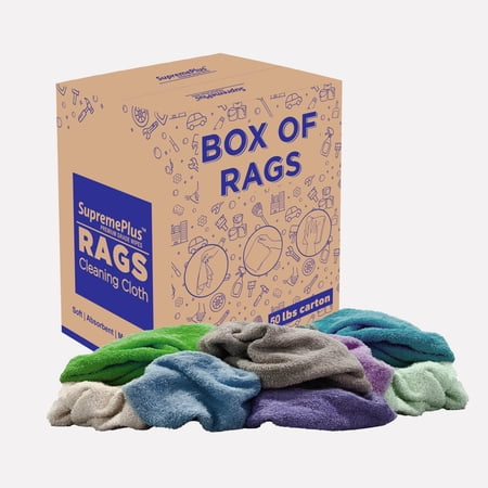 SupremePlus Color Terry Cloth Cleaning Rags 50 lbs Box of Rags Commercial All Purpose Cotton Household Cleaning Cloths & Wipes, Multicolor, 200 Count