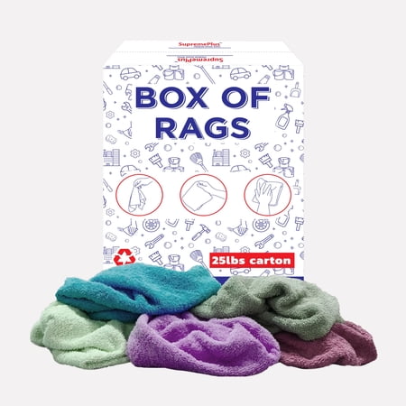 SupremePlus Color Terry Cloth Cleaning Rags 25 lbs Box of Rags Commercial All Purpose Cotton Household Cleaning Cloths & Wipes, Multicolor, 100 Count