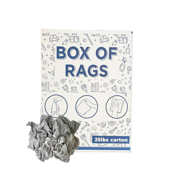 SupremePlus Color Knit T-Shirt Cleaning Rags 25 lbs Box of Rags Commercial Household Reusable Multipurpose Cotton Dust Cloths, Gray, 225 Count