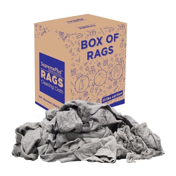 SupremePlus Recycled Gray Knit T-Shirt Cleaning Rags 50 lbs Box of Rags Commercial Household Reusable Multipurpose Cotton Dust Cloths