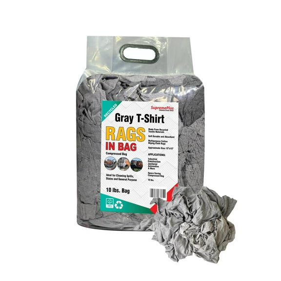 SupremePlus Color Knit T-Shirt Cleaning Rags 10 lbs Bag of Rags Commercial Household Reusable Multipurpose Cotton Dust Cloths, Gray, 90 Count