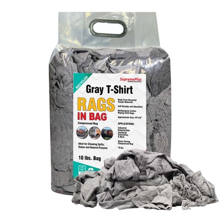 SupremePlus Recycled Gray Knit T-Shirt Cleaning Rags 10 lbs Bag of Rags Commercial Household Reusable Multipurpose Cotton Dust Cloths