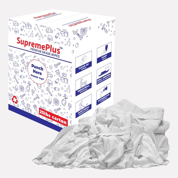 SupremePlus Sweatshirt Fleece Cleaning Rags 25 lbs Box of Rags Commercial Multi Surface Cotton Household Cleaning Cloths & Wipes, White, 100 Count