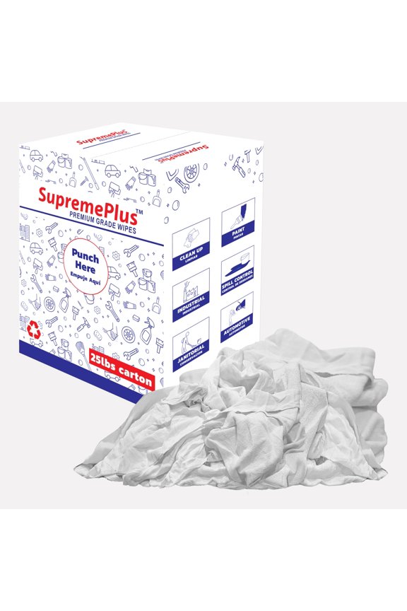 Sweatshirt Fleece Cleaning Rags 25 lbs Box of Rags Commercial Multi Surface Cotton Household Cleaning Cloths & Wipes, White, 100 Count