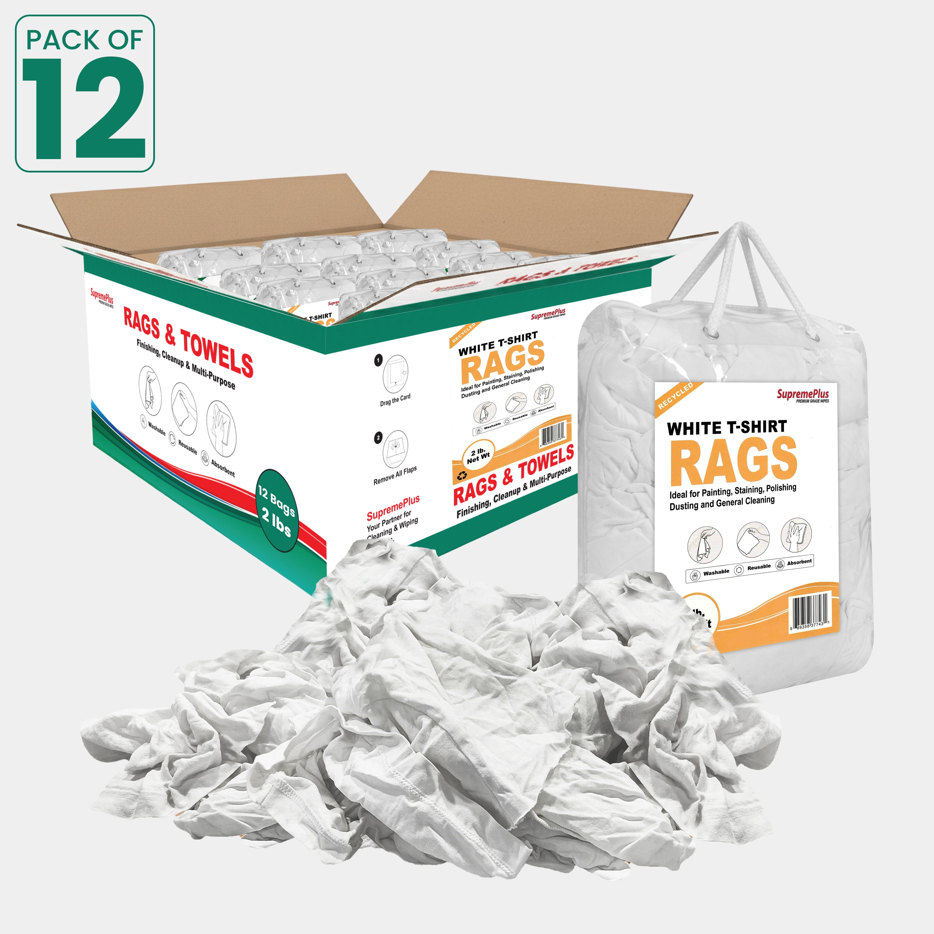 SupremePlus Knit T Shirt Rags for Cleaning 2 lbs Bag of Rags Reusable ...