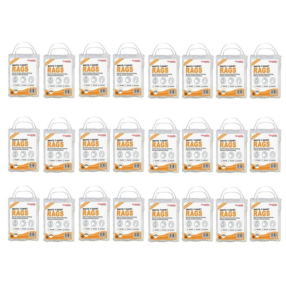 SupremePlus Knit T Shirt Rags for Cleaning 1 lb Bag of Rags Reusable Cotton Household Cleaning Cloths & Wipes Value Pack, White, 216 Count, 24 Pack