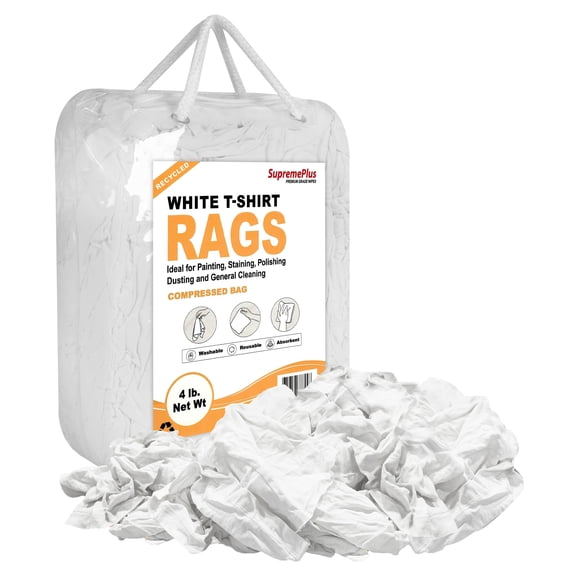 SupremePlus Knit T Shirt Rags for Cleaning 4 lbs Bag of Rags Commercial Multipurpose Cotton Household Cleaning Cloths & Wipes, White, 36 Count