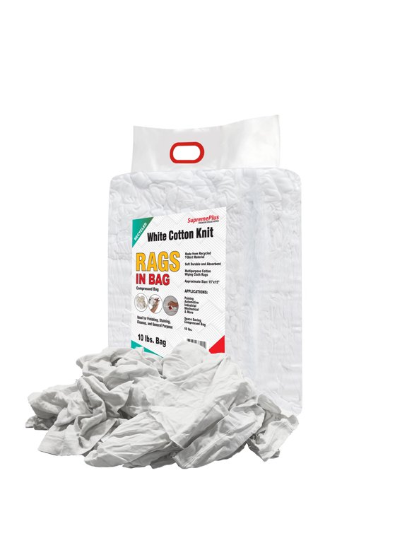 Knit T Shirt Rags for Cleaning 10 lbs Bag of Rags Commercial Multipurpose Cotton Household Cleaning Cloths & Wipes, White, 90 Count