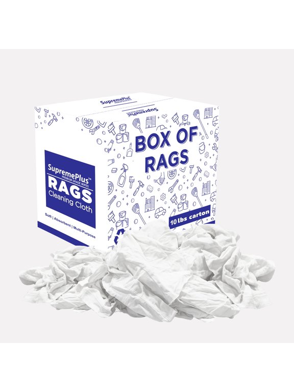 Knit T Shirt Rags for Cleaning 10 lbs Box of Rags Commercial Multipurpose Cotton Household Cleaning Cloths & Wipes, White, 90 Count