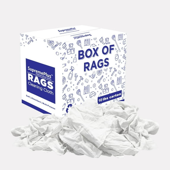 SupremePlus Knit T Shirt Rags for Cleaning 10 lbs Box of Rags Commercial Multipurpose Cotton Household Cleaning Cloths & Wipes, White, 90 Count