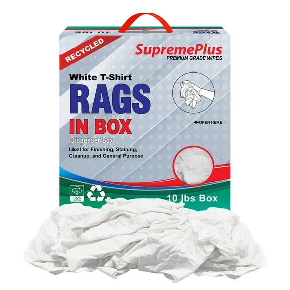 SupremePlus Knit T Shirt Rags for Cleaning 10 lbs Compressed Box of Rags Commercial Reusable Cotton Household Cleaning Cloths & Wipes, White, 90 Count
