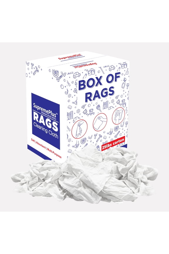 Knit T Shirt Rags for Cleaning 25 lbs Box of Rags Commercial Multipurpose Cotton Household Cleaning Cloths & Wipes, White, 225 Count