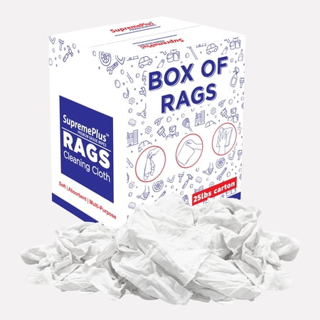 SupremePlus Knit T Shirt Rags for Cleaning 25 lbs Box of Rags Commercial Multipurpose Cotton Household Cleaning Cloths & Wipes, White, 225 Count