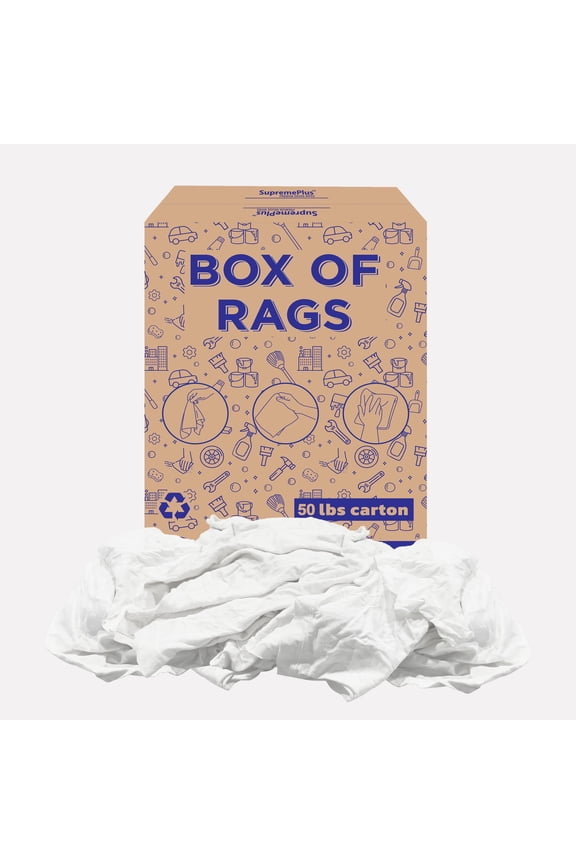 Knit T Shirt Rags for Cleaning 50 lbs Box of Rags Commercial Multipurpose Cotton Household Cleaning Cloths & Wipes, White, 450 Count