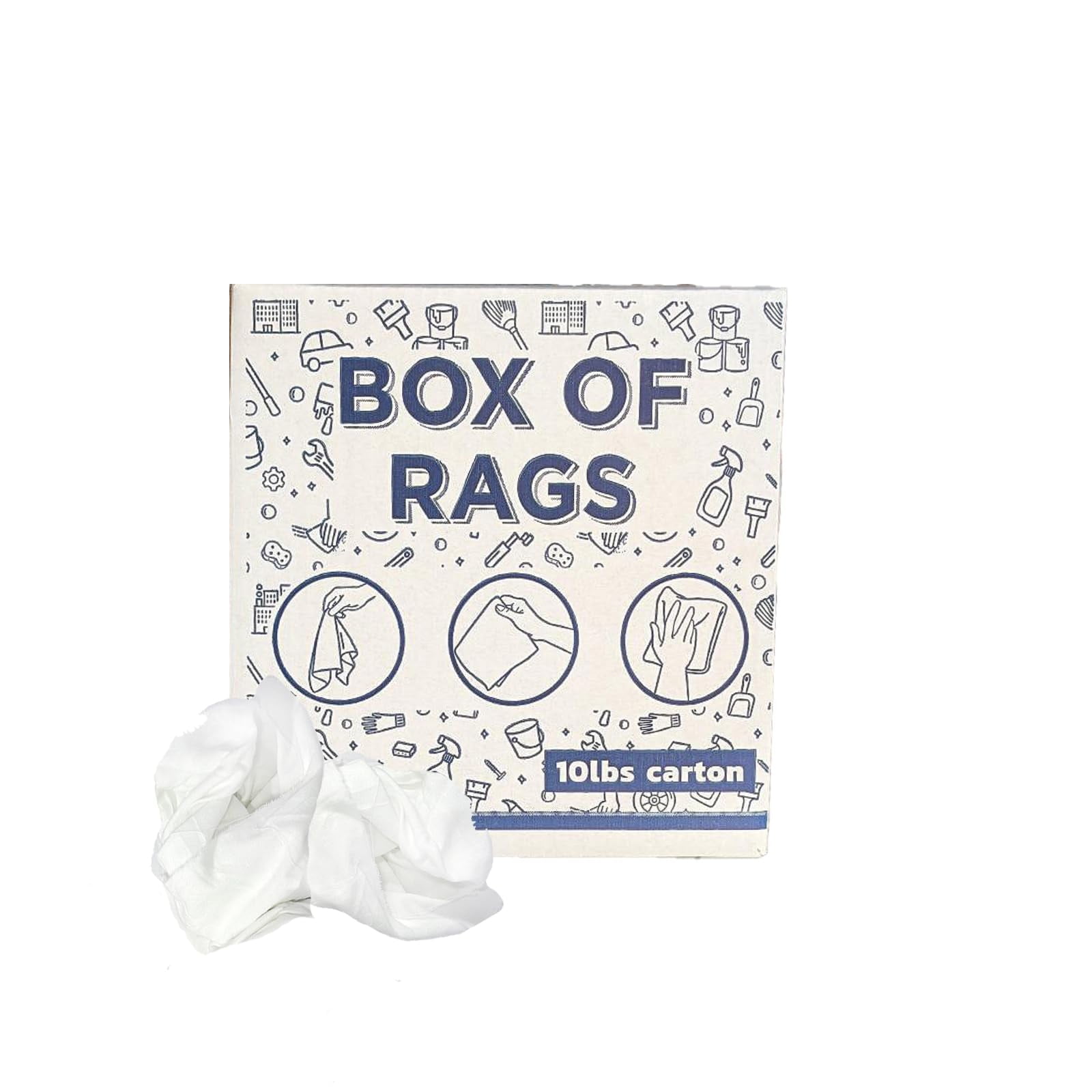 SupremePlus Sheeting Cleaning Rags 10 lbs Box of Rags Commercial Lint-Free Multipurpose Cotton Household Cleaning Cloths & Wipes, White, 90 Count