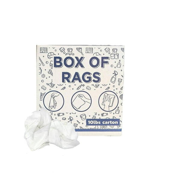 SupremePlus Sheeting Cleaning Rags 10 lbs Box of Rags Commercial Lint-Free Multipurpose Cotton Household Cleaning Cloths & Wipes, White, 90 Count