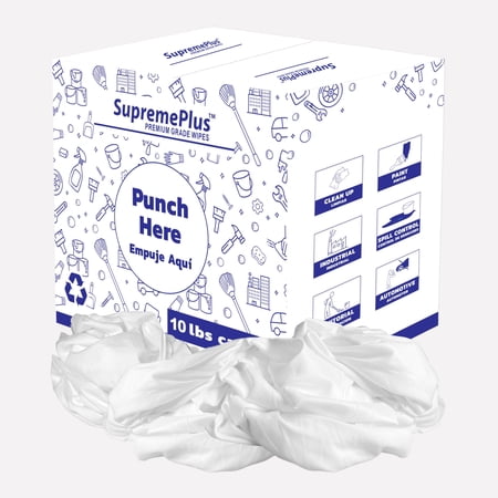 SupremePlus Sheeting Cleaning Rags 10 lbs Box of Rags Commercial Lint-Free Multipurpose Cotton Household Cleaning Cloths & Wipes, White, 90 Count
