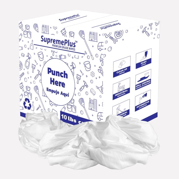 SupremePlus Sheeting Cleaning Rags 10 lbs Box of Rags Commercial Lint-Free Multipurpose Cotton Household Cleaning Cloths & Wipes, White, 90 Count