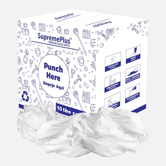 SupremePlus Sheeting Cleaning Rags 10 lbs Box of Rags Commercial Lint-Free Multipurpose Cotton Household Cleaning Cloths & Wipes, White, 90 Count