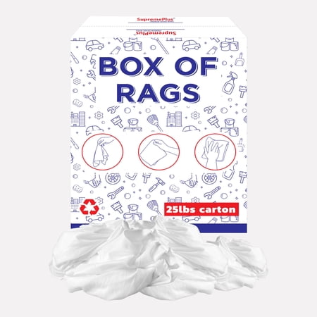 SupremePlus Sheeting Cleaning Rags 25 lbs Box of Rags Commercial Lint-Free Multipurpose Cotton Household Cleaning Cloths & Wipes, White, 225 Count