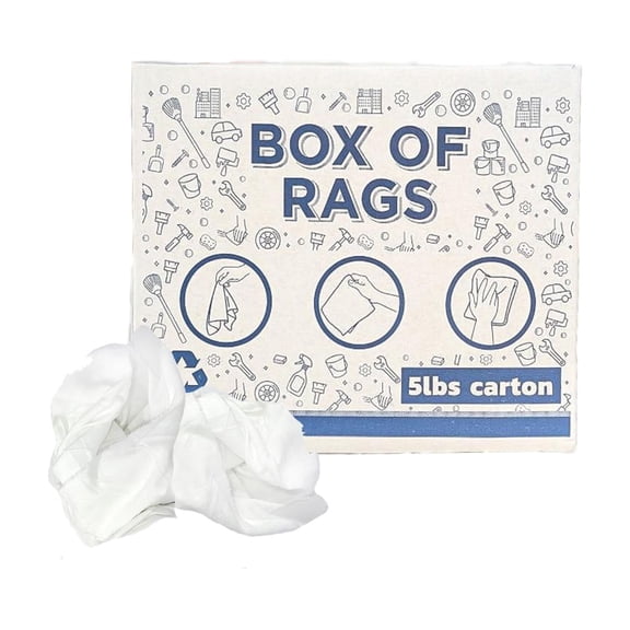 SupremePlus Sheeting Cleaning Rags 5 lbs Box of Rags Commercial Lint-Free Multipurpose Cotton Household Cleaning Cloths & Wipes, White, 45 Count