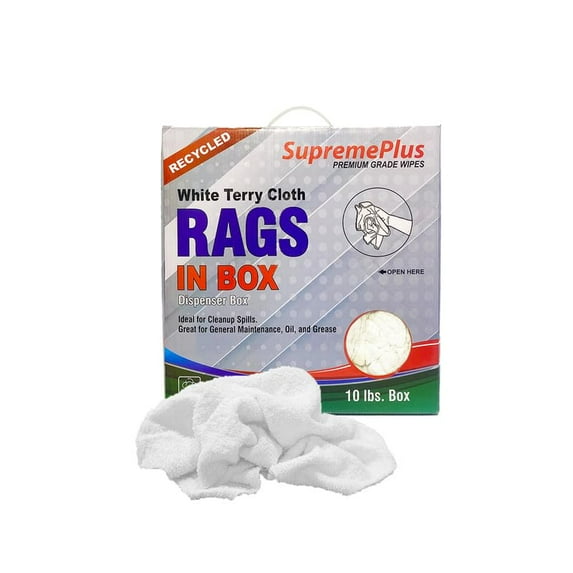 SupremePlus Terry Cloth Cleaning Rags 10 lbs Compressed Box of Rags Commercial Multipurpose Cotton Household Cleaning Cloths & Wipes, White, 40 Count