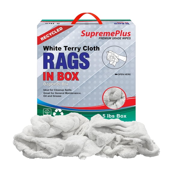 SupremePlus Terry Cloth Cleaning Rags 5 lbs Compressed Box of Rags Commercial Multipurpose Cotton Household Cleaning Cloths & Wipes, White, 20 Count