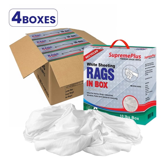 SupremePlus Sheeting Cleaning Rags 10 lbs Compressed Box of Rags Lint-Free Multipurpose Cotton Dust Cloths Value Pack, White, 360 Count, 4 Pack