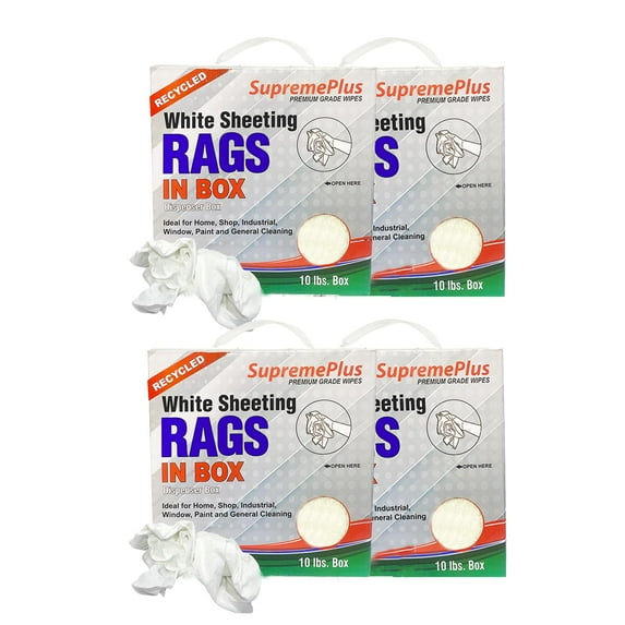SupremePlus Sheeting Cleaning Rags 10 lbs Compressed Box of Rags Lint-Free Multipurpose Cotton Dust Cloths Value Pack, White, 360 Count, 4 Pack
