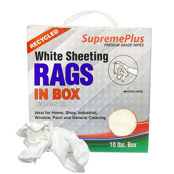 SupremePlus Sheeting Cleaning Rags 10 lbs Compressed Box of Rags Lint-Free Multipurpose Cotton Household Cleaning Cloths & Wipes, White, 90 Count