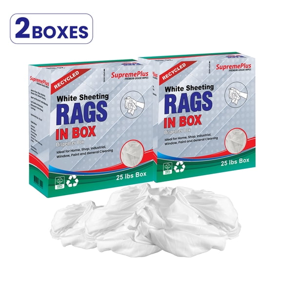 SupremePlus Sheeting Cleaning Rags 25 lbs Compressed Box of Rags Lint-Free Multipurpose Cotton Dust Cloths Value Pack, White, 450 Count, 2 Pack