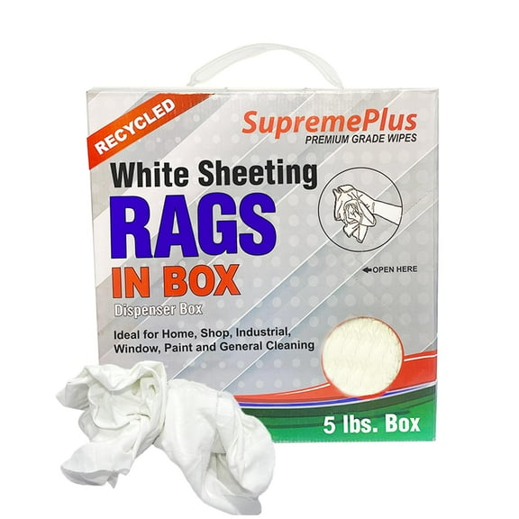 SupremePlus Sheeting Cleaning Rags 5 lbs Compressed Box of Rags Lint-Free Multipurpose Cotton Household Cleaning Cloths & Wipes, White, 45 Count