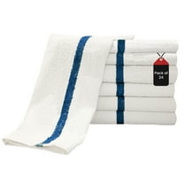 SupremePlus Soft 16" x 19" White with Blue Stripe Cotton Blend Bar Mop Towels (24 Count)