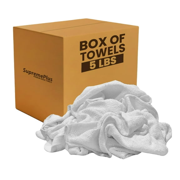 SupremePlus Terry Cleaning Rags 5 lbs Box 14" x 17" White 100% Cotton Bar Mop Towels (40 Count)