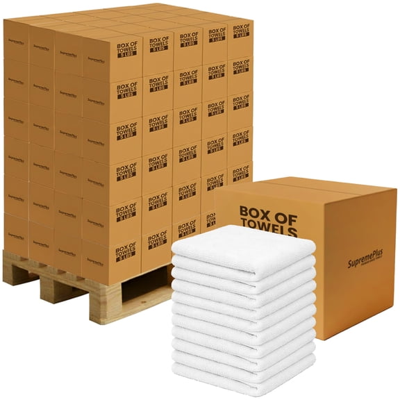 SupremePlus Terry Cleaning Rags 600 lbs Pallet-120x5 lbs Boxes 14" x 17" White 100% Cotton Bar Mop Towels (4800 Count)