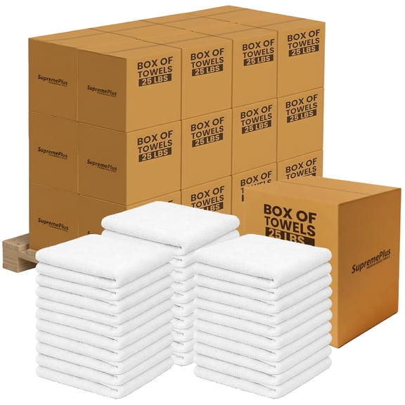 SupremePlus Terry Cleaning Rags 600 lbs Pallet-24x25 lbs Boxes 14" x 17" White 100% Cotton Bar Mop Towels (4800 Count)
