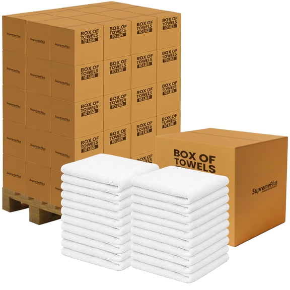 SupremePlus Terry Cleaning Rags 600 lbs Pallet-60x10 lbs Boxes 14" x 17" White 100% Cotton Bar Mop Towels (4800 Count)