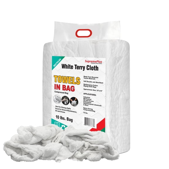SupremePlus Terry Cloth Cleaning Rags 10 lbs Bag of Rags Commercial Multipurpose Reusable Cotton Household Cleaning Cloths & Wipes, White, 40 Count