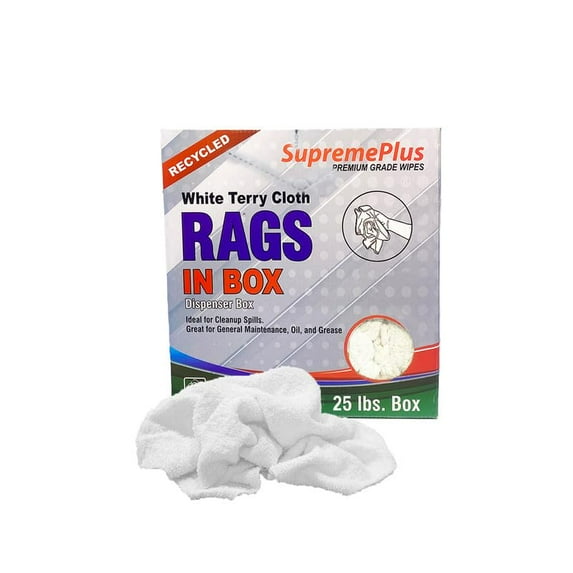 SupremePlus Terry Cloth Cleaning Rags 25 lbs Compressed Box of Rags Commercial Multipurpose Cotton Household Cleaning Cloths & Wipes, White, 100 Count