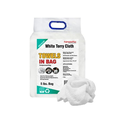 SupremePlus Terry Cloth Cleaning Rags 5 lbs Bag of Rags Commercial Multipurpose Reusable Cotton Household Cleaning Cloths & Wipes, White, 20 Count