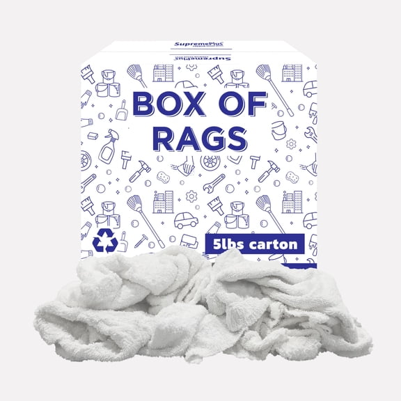 SupremePlus Terry Cloth Cleaning Rags 5 lbs Box of Rags Commercial Multipurpose Reusable Cotton Household Cleaning Cloths & Wipes, White, 20 Count
