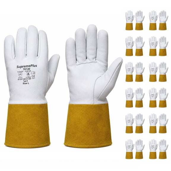 SupremePlus Top Grain Goatskin Leather TIG Welding Gloves, Large, 12 Pairs, Superior Heat Resistant Gloves with High Dexterity & Extended Cuff