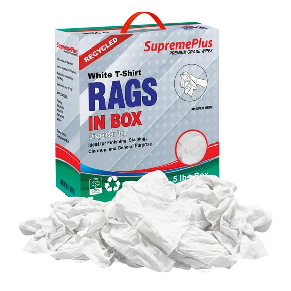 SupremePlus Knit T Shirt Rags for Cleaning 5 lbs Compressed Box of Rags Commercial Reusable Cotton Household Cleaning Cloths & Wipes, White, 45 Count