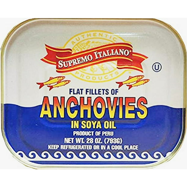 Supremo Italiano Flat Fillets of Anchovies in Soy Oil 28 oz