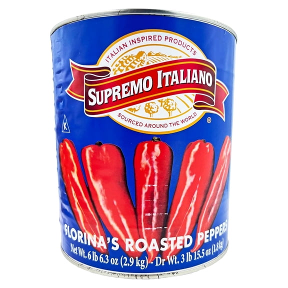 Supremo Italiano Florina Roasted Peppers, Authentic Italian Style Roasted Red Peppers, 106 oz Can