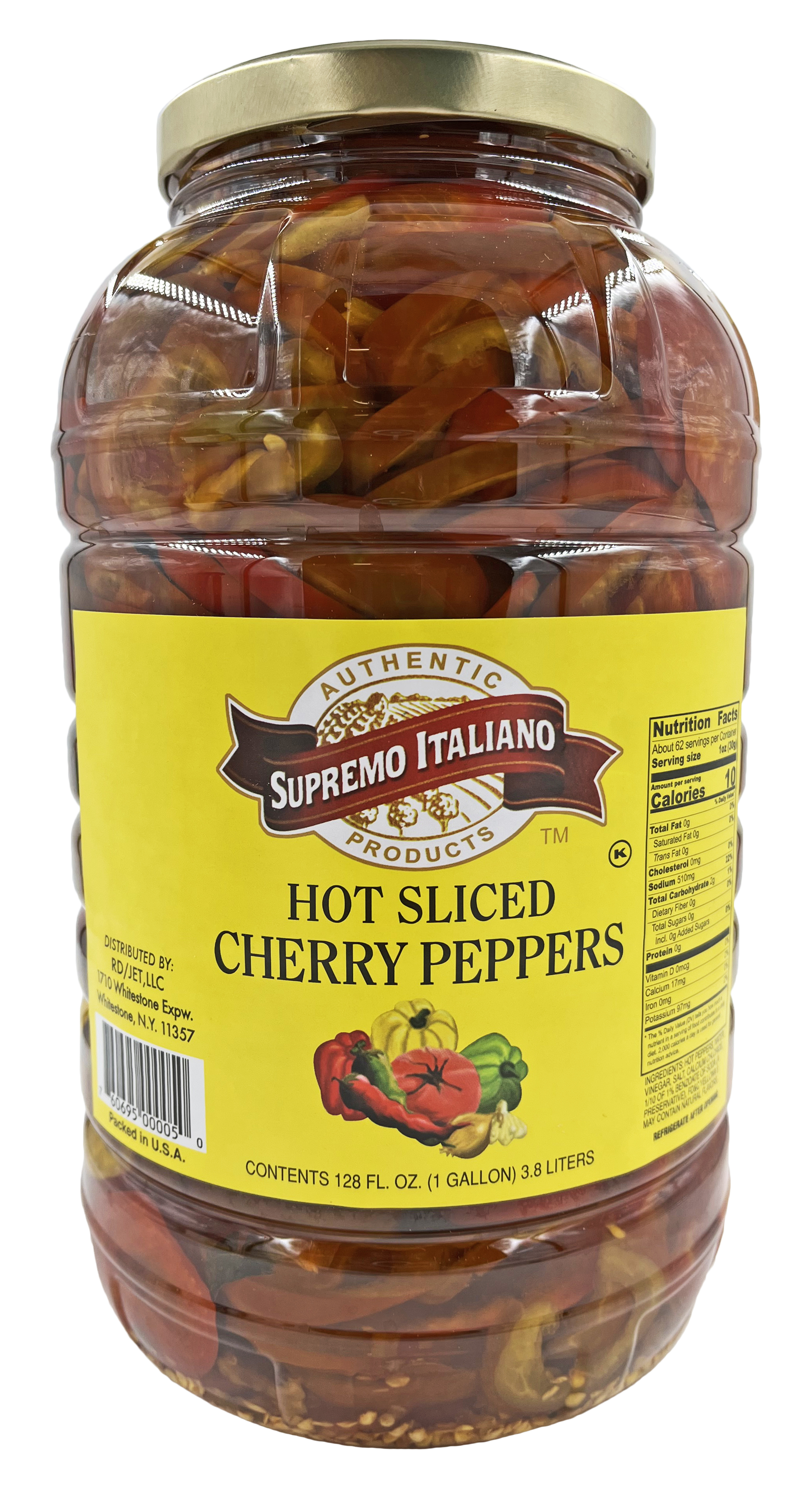 Supremo Italiano Hot Sliced Cherry Peppers | Kosher | 1 Gallon