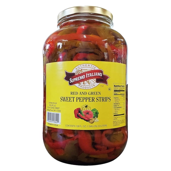 Supremo Italiano Red and Green Sweet Pepper Strips, Italian Style Pickled Peppers, 1 Gallon (128 fl oz) Jar
