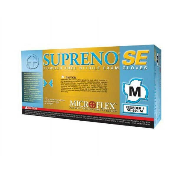 Supreno SE Nitrile Exam Gloves, Large, Non-sterile, Standard Cuff Length, Textured Fingertips, Blue, 100 Count